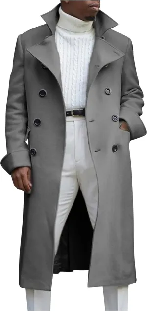 Ymosrh Men's Fashion Trench Coat Double Breasted Casual Business Long Jacket Fall Winter Windbreaker Overcoat, M-3XL