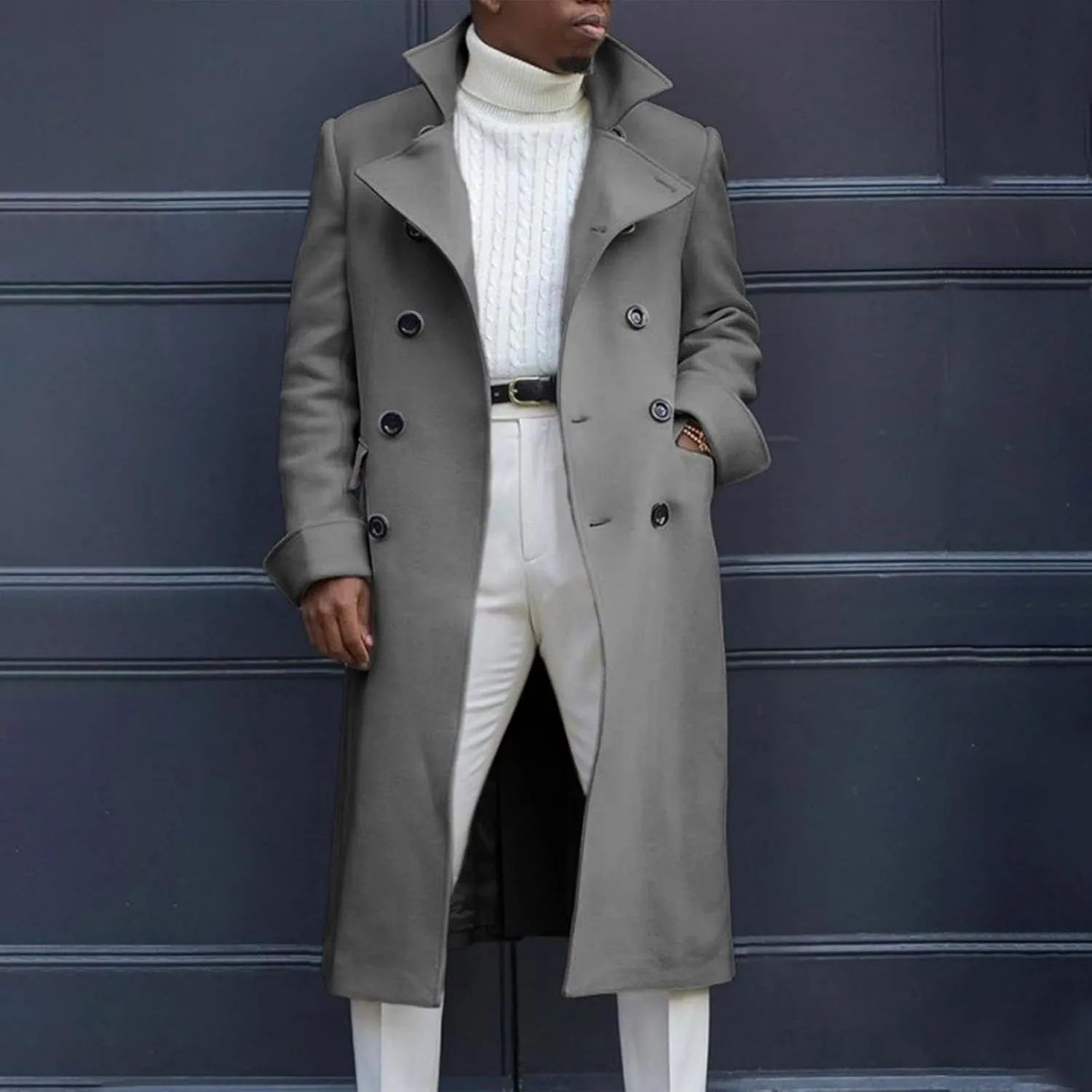 Ymosrh Men's Fashion Trench Coat Double Breasted Casual Business Long Jacket Fall Winter Windbreaker Overcoat, M-3XL