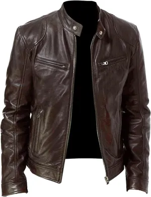 Ymosrh Men's Leather Jackets Stand Collar Jacket Motorcycle Pu Faux Jacket Winter Outwear Coat Jacket, S-4XL
