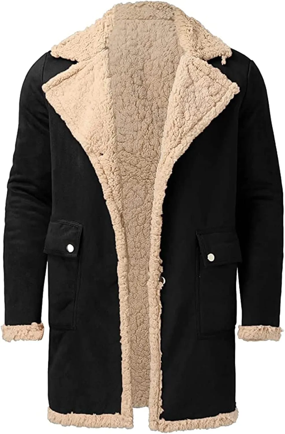 Ymosrh Men's Winter Trench Coat Sherpa Lined Pea Coat Business Casual Overcoat Long Jacket Coat, L-5XL