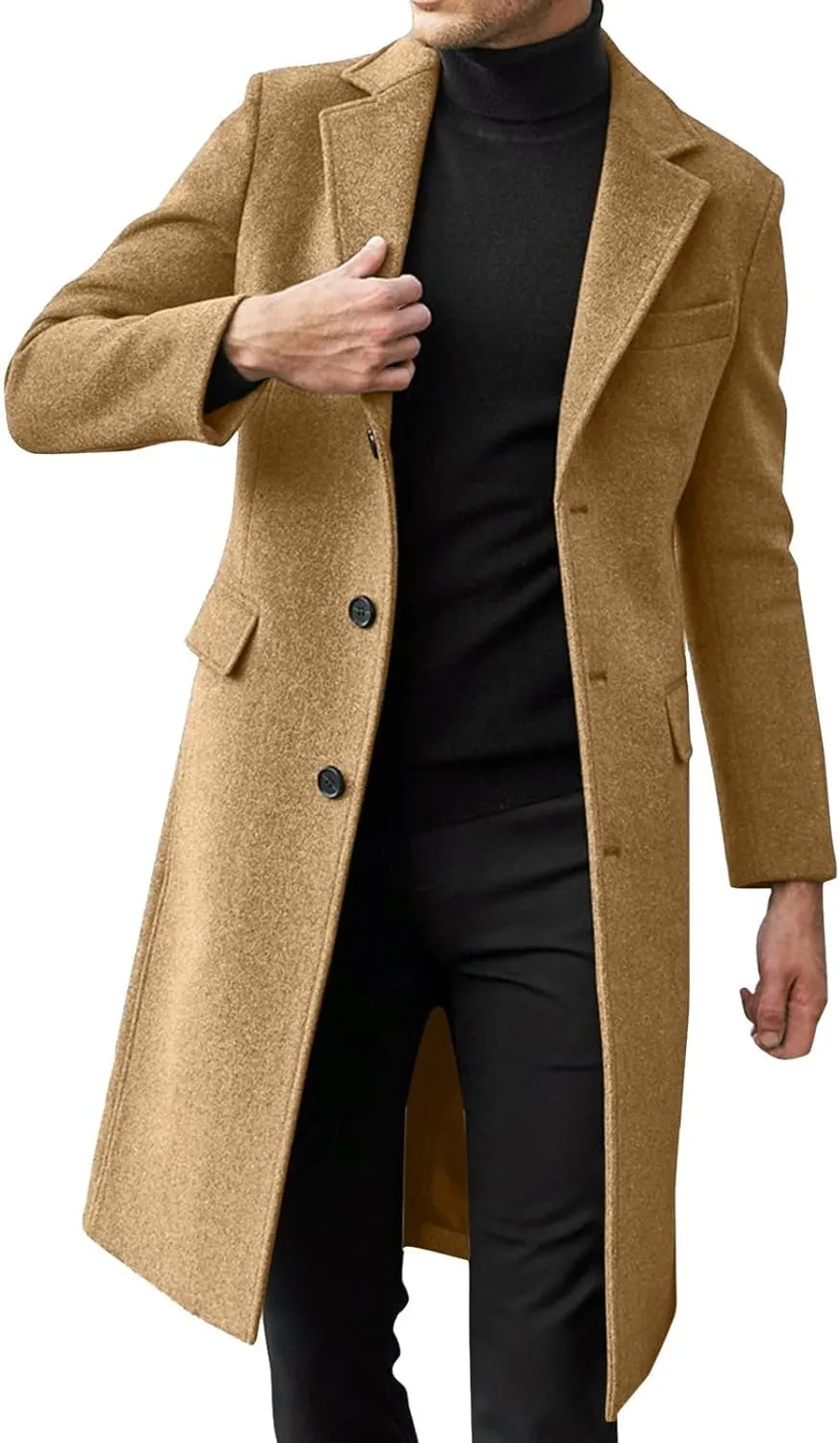 Ymosrh Men's Winter Trench Coat Single Breasted Notched Lapel Long Jacket Casual Fall Business Peacoat Overcoat, XL-4XL