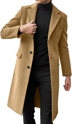 Ymosrh Men's Winter Trench Coat Single Breasted Notched Lapel Long Jacket Casual Fall Business Peacoat Overcoat, XL-4XL