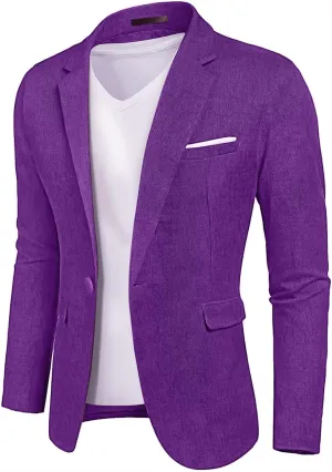 YND Men's Casual One Button Linen Suit Jacket, Slim Fit Sport Coat Lightweight Business Blazer