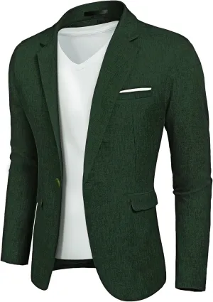 YND Men's Casual One Button Linen Suit Jacket, Slim Fit Sport Coat Lightweight Business Blazer