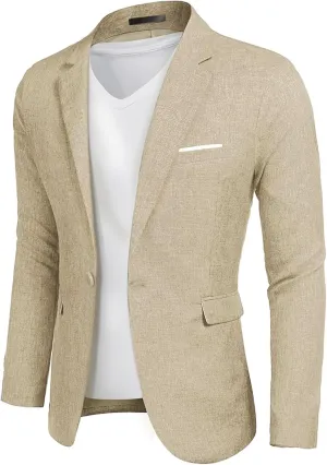 YND Men's Casual One Button Linen Suit Jacket, Slim Fit Sport Coat Lightweight Business Blazer