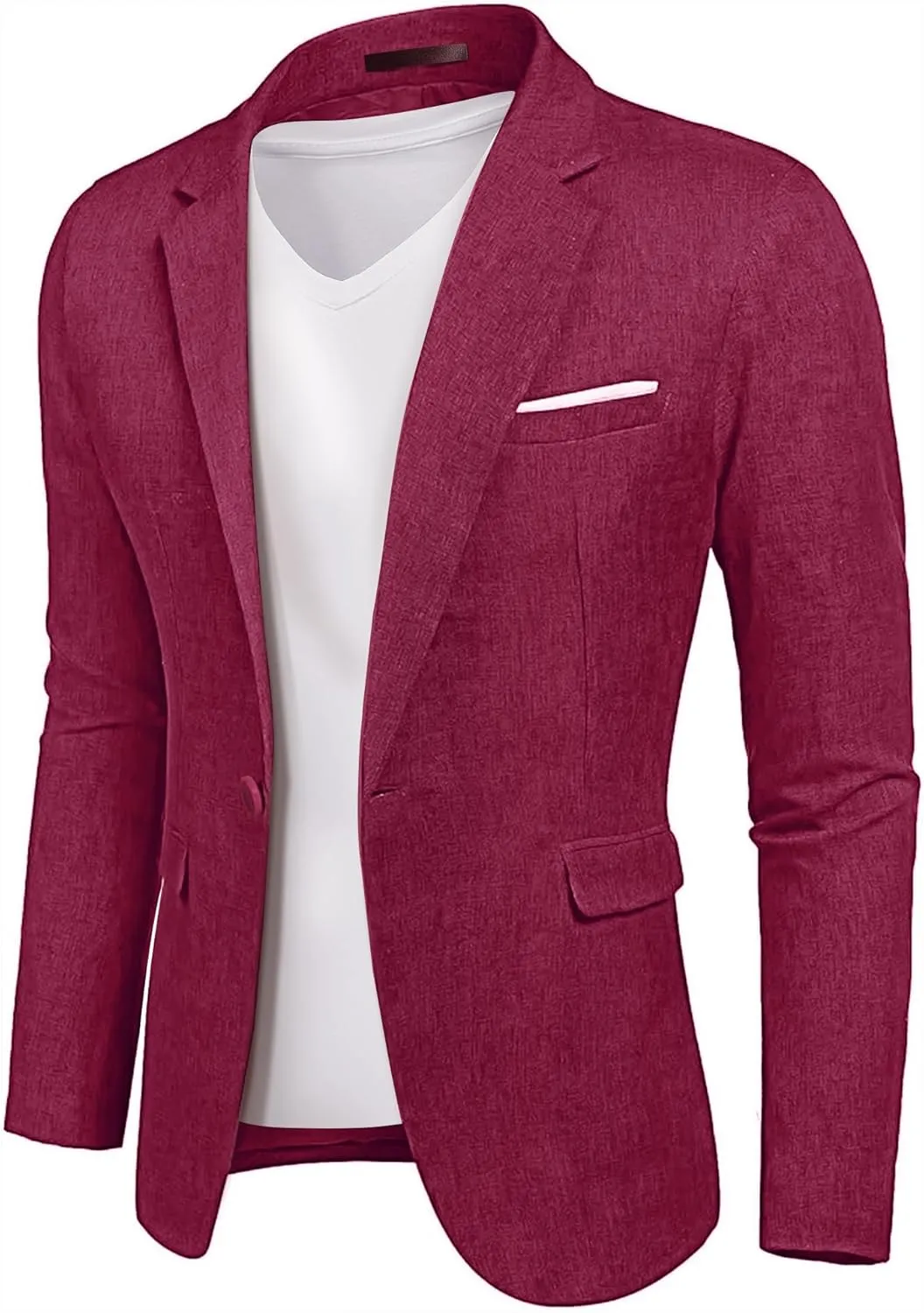 YND Men's Casual One Button Linen Suit Jacket, Slim Fit Sport Coat Lightweight Business Blazer