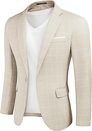 YND Men's Casual One Button Linen Suit Jacket, Slim Fit Sport Coat Lightweight Business Blazer