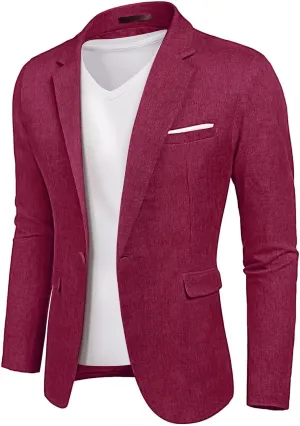 YND Men's Casual One Button Linen Suit Jacket, Slim Fit Sport Coat Lightweight Business Blazer