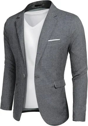 YND Men's Casual One Button Linen Suit Jacket, Slim Fit Sport Coat Lightweight Business Blazer