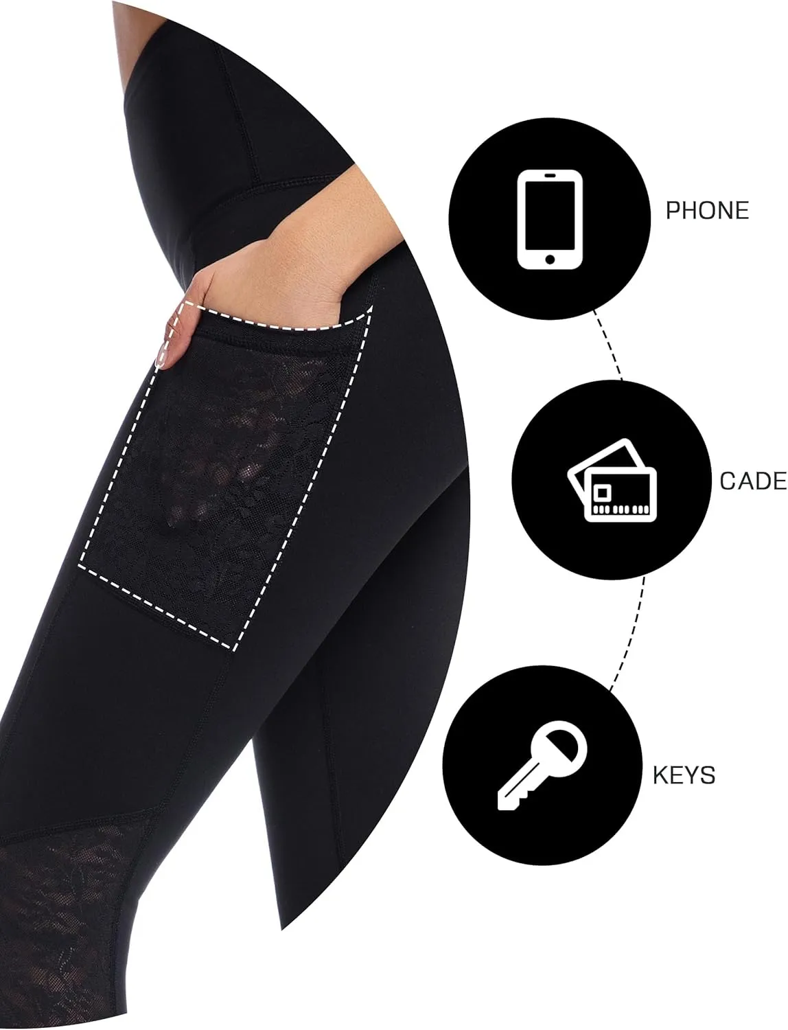 Yoga Pants Lace High Waist Leggings with Pockets, Sexy 4-Way Stretch Workout Sports Running Athletic Gifts for Women