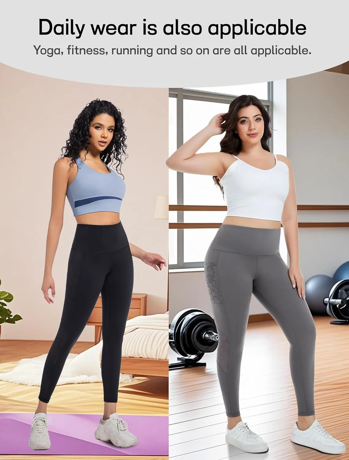 Yoga Pants Lace High Waist Leggings with Pockets, Sexy 4-Way Stretch Workout Sports Running Athletic Gifts for Women