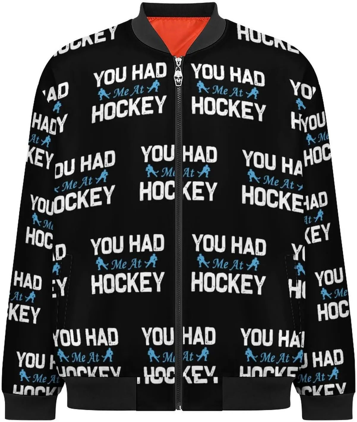 You Had Me at Hockey Men's Bomber Jacket Lightweight Windbreaker Fashion Spring Fall Coats Casual Jackets for Men