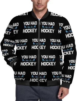 You Had Me at Hockey Men's Bomber Jacket Lightweight Windbreaker Fashion Spring Fall Coats Casual Jackets for Men