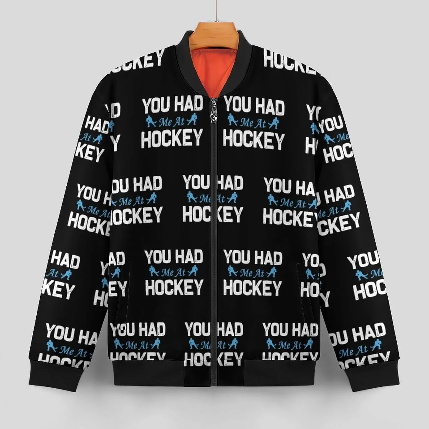 You Had Me at Hockey Men's Bomber Jacket Lightweight Windbreaker Fashion Spring Fall Coats Casual Jackets for Men