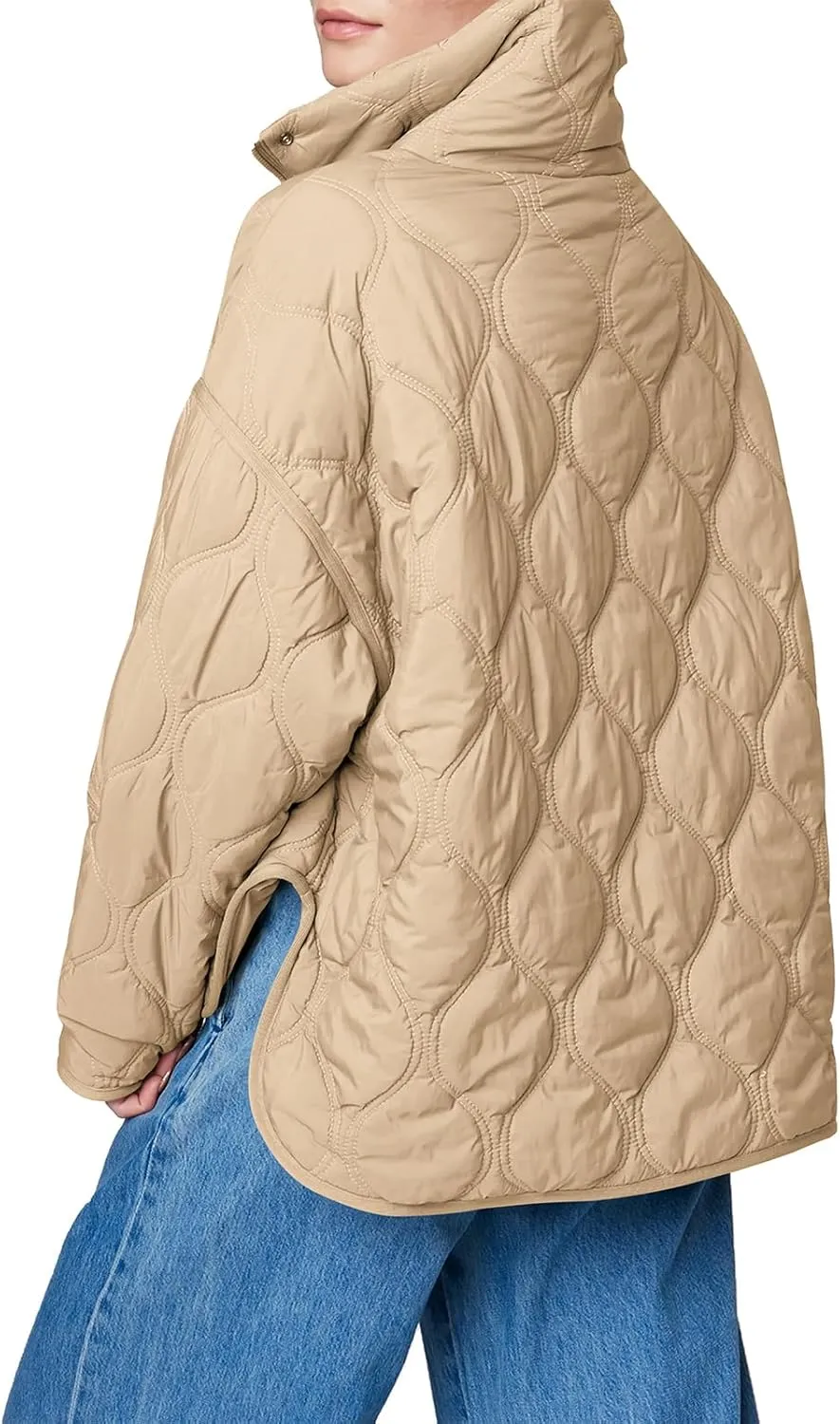 Yousify Womens Puffer Jackets Pullover Quilted Lightweight Jacket Long Sleeve Half Zip Up Coat with Pocket S-2XL