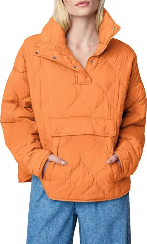Yousify Womens Puffer Jackets Pullover Quilted Lightweight Jacket Long Sleeve Half Zip Up Coat with Pocket S-2XL