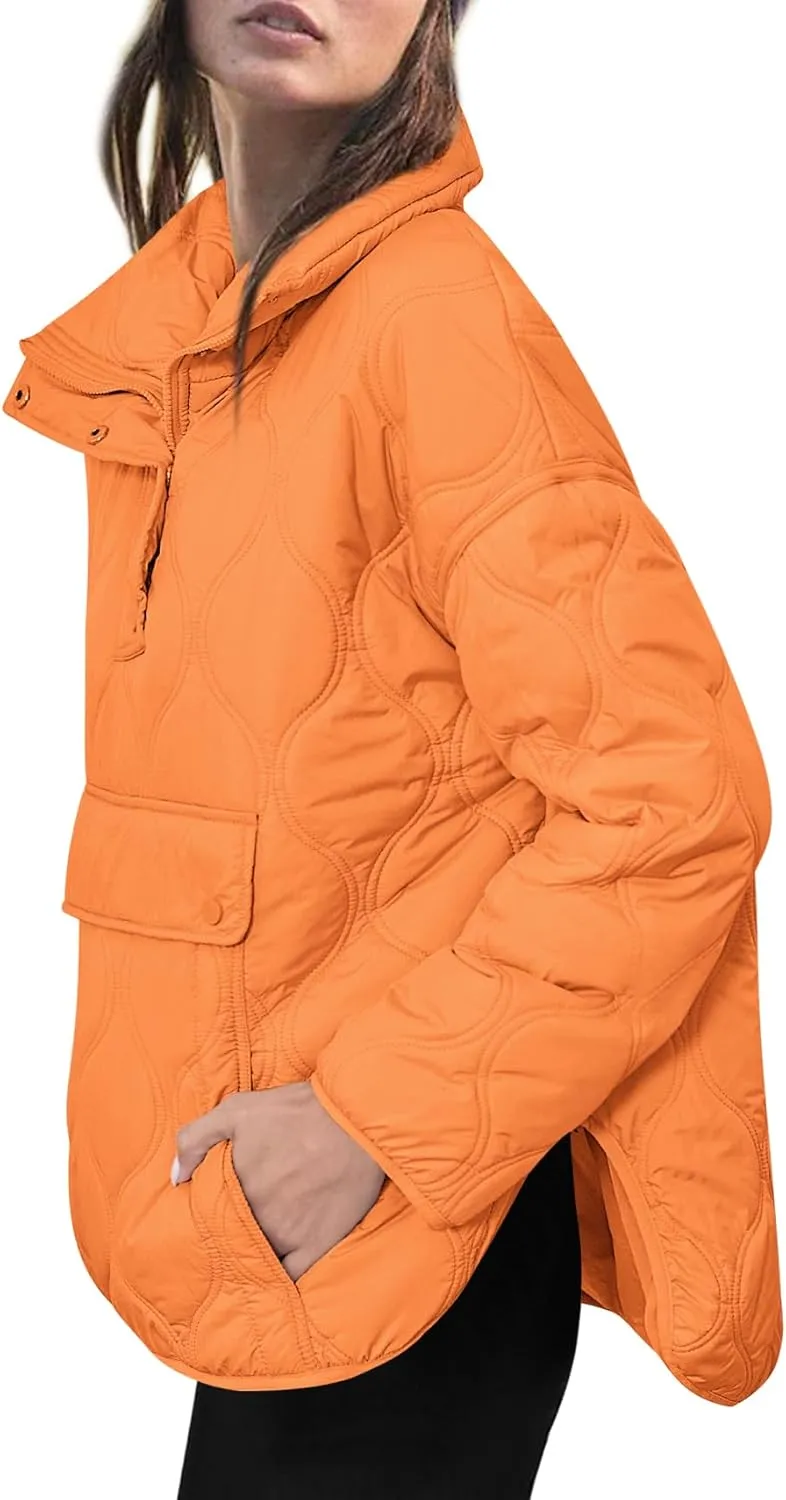 Yousify Womens Puffer Jackets Pullover Quilted Lightweight Jacket Long Sleeve Half Zip Up Coat with Pocket S-2XL