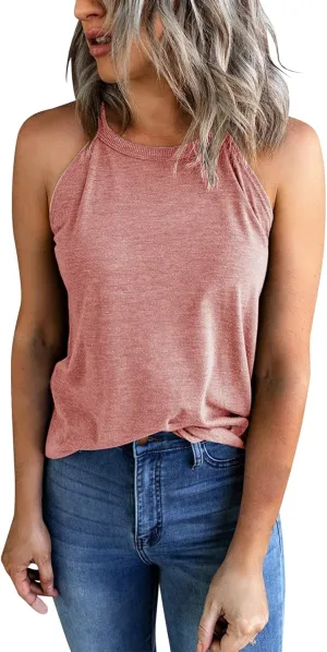Yuccalley Women's Halter Tank Tops Summer Sleeveless Racerback Shirts High Neck Casual Camis
