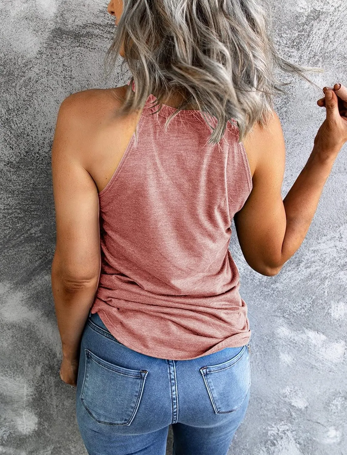 Yuccalley Women's Halter Tank Tops Summer Sleeveless Racerback Shirts High Neck Casual Camis