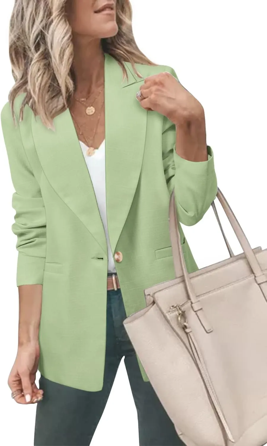 ZDLONG Women's Casual Lightweight Blazer Jacket Suits Lapel Long Sleeve for Daily/Work
