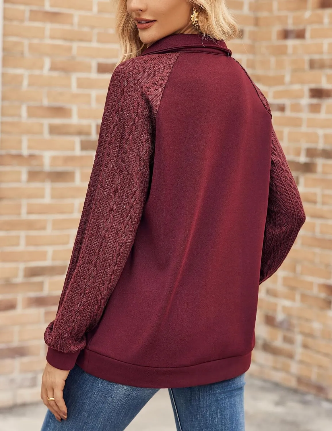 Zeagoo Women's Sweatshrits Quarter Zip Pullover Fleece Sweatshirt Casual Cable Knit Sleeve Hoodies Fashion Outfits Clothes