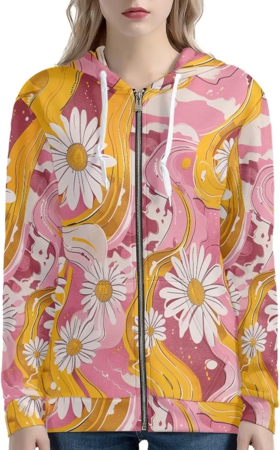 Zip Up Hoodies Women Oversize Hooded Sweatshirt with Pockets Long Sleeve Zipper Tops for Women Pullover Coat